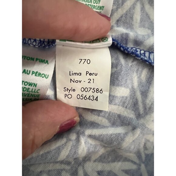 Lilly Pulitzer Blue & White Geometric Print Pom-Pom Trim V-Neck Dress - Picture 7 of 8